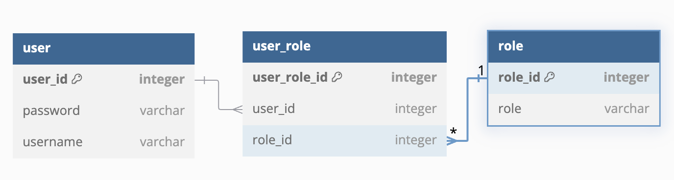 user/role/user_role ERD